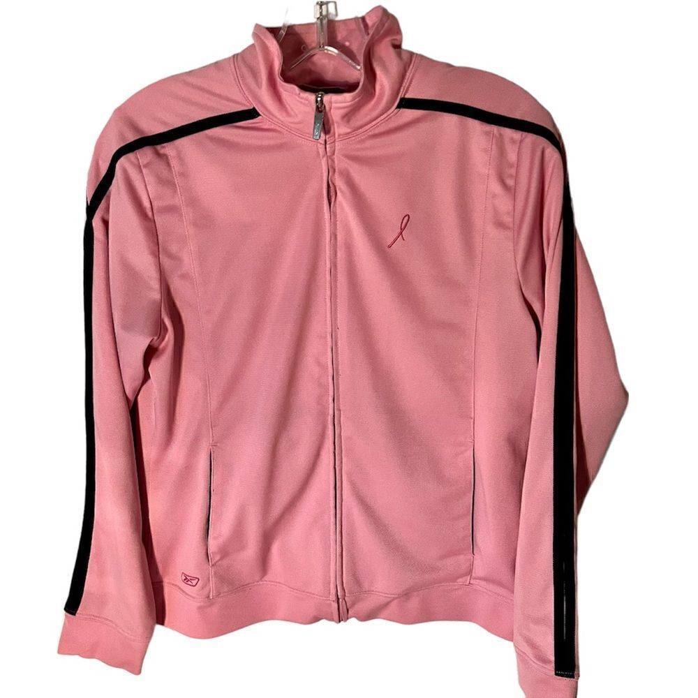 RBK Jacket Breast Cancer Ribbon Logo Zip Up Active Jacket Pink Size Med.